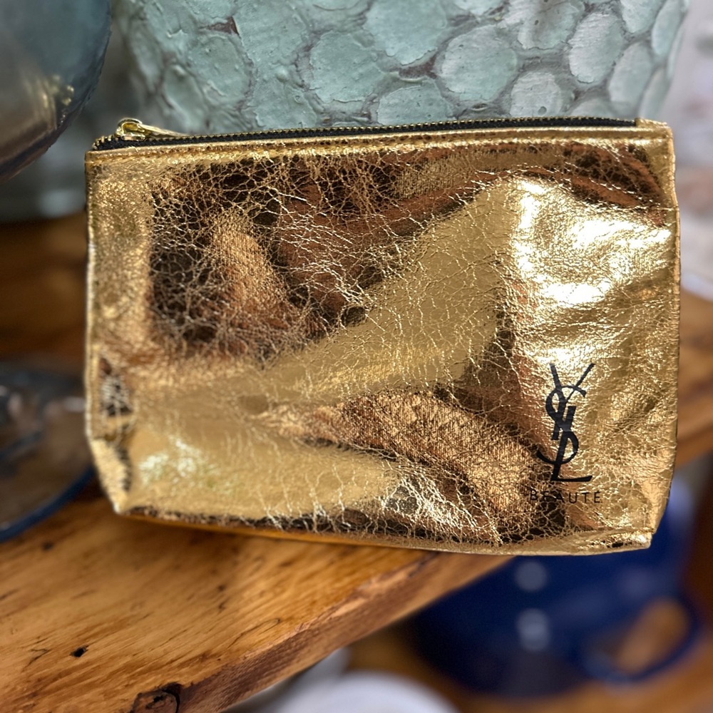 YSL Shiny Gold Makeup Bag